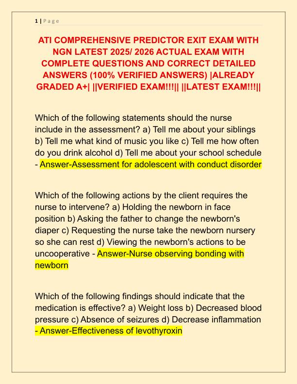 ATI COMPREHENSIVE PREDICTOR EXIT EXAM WITH NGN LATEST 2025