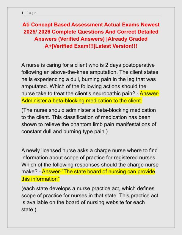 Ati Concept Based Assessment Actual Exams Newest 2025