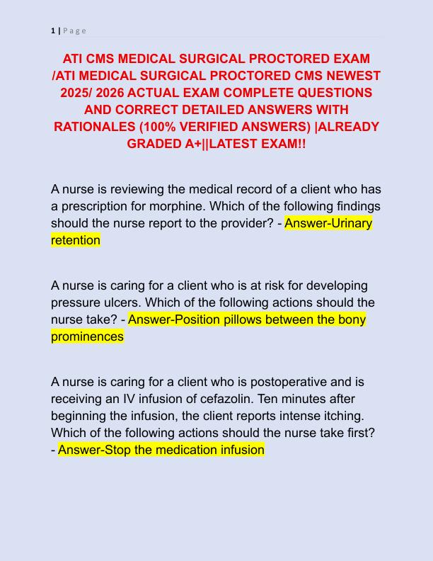 ATI CMS MEDICAL SURGICAL PROCTORED EXAM