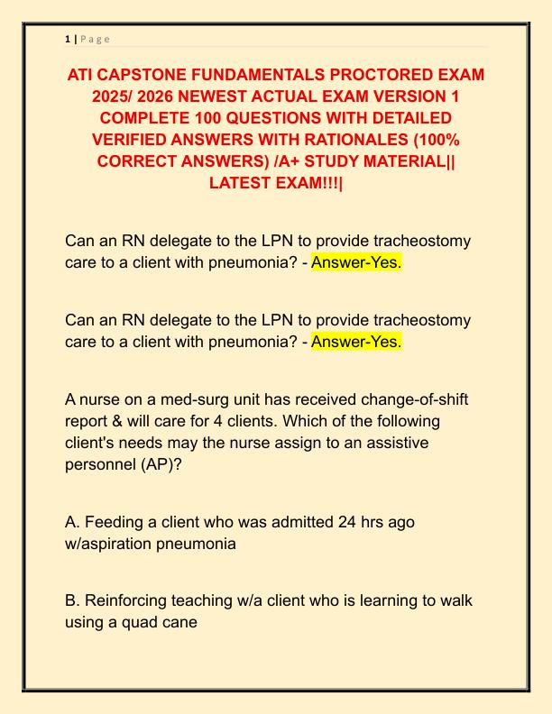 ATI CAPSTONE FUNDAMENTALS PROCTORED EXAM 2025
