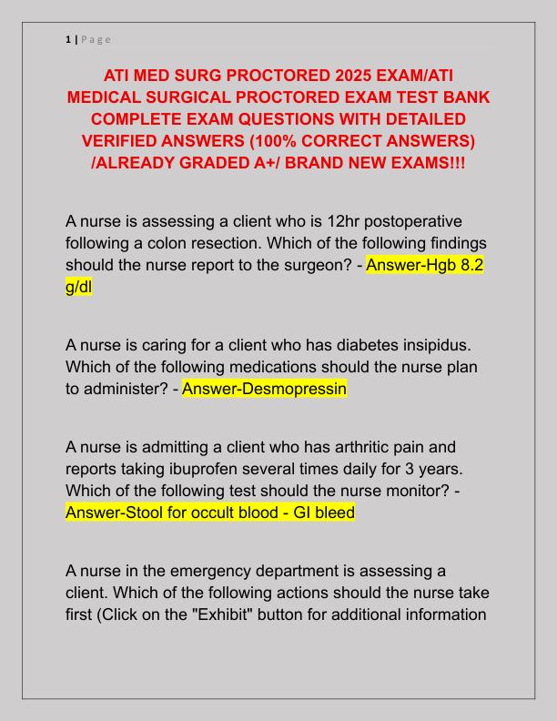 ATI MED SURG PROCTORED 2025 EXAM