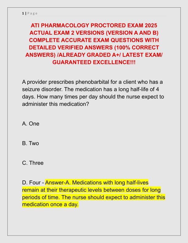 ATI PHARMACOLOGY PROCTORED EXAM 2025 ACTUAL EXAM 2 VERSIONS