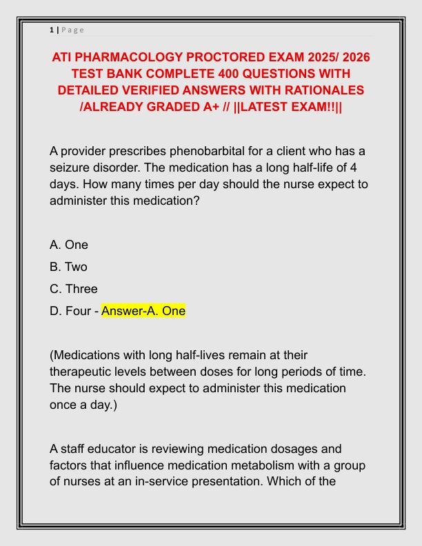 ATI PHARMACOLOGY PROCTORED EXAM 2025