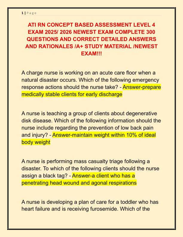 ATI RN CONCEPT BASED ASSESSMENT LEVEL 4 EXAM 2025