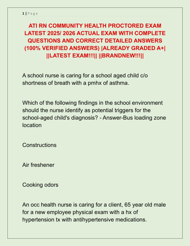 ATI RN COMMUNITY HEALTH PROCTORED EXAM LATEST 2025