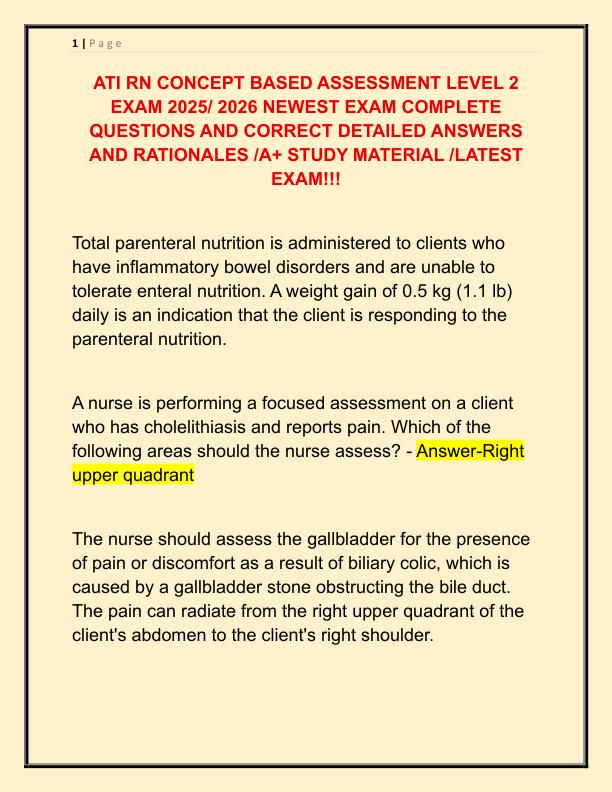 ATI RN CONCEPT BASED ASSESSMENT LEVEL 2 EXAM 2025