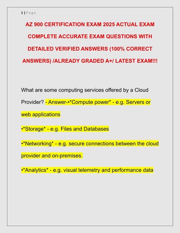 AZ 900 CERTIFICATION EXAM 2025 ACTUAL EXAM COMPLETE ACCURATE EXAM QUESTIONS WITH DETAILED VERIFIED ANSWERS