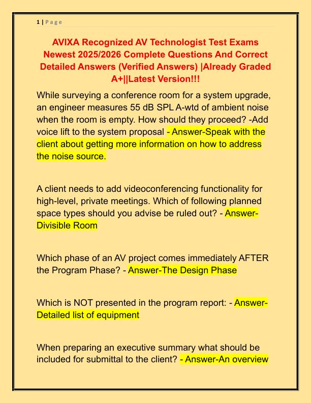 AVIXA Recognized AV Technologist Test Exams Newest 2025