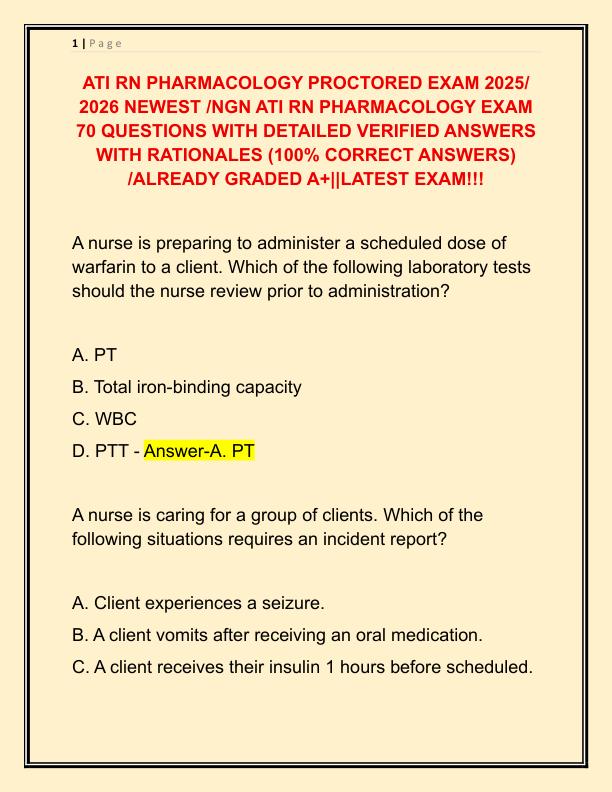 ATI RN PHARMACOLOGY PROCTORED EXAM 2025