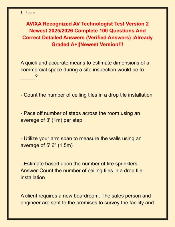 AVIXA Recognized AV Technologist Test Version 2 Newest 2025