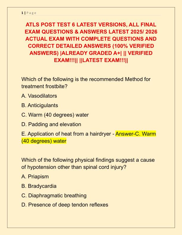 ATLS POST TEST 6 LATEST VERSIONS