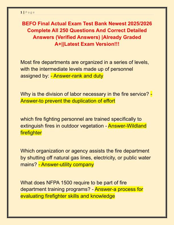 BEFO Final Actual Exam Test Bank Newest 2025