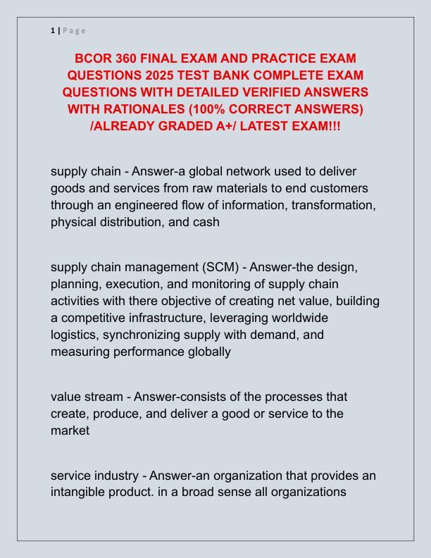 BCOR 360 FINAL EXAM AND PRACTICE EXAM QUESTIONS 2025 TEST BANK COMPLETE EXAM QUESTIONS WITH DETAILED VERIFIED ANSWERS WITH RATIONALES