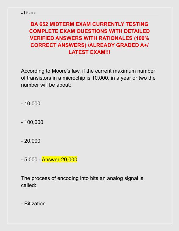 BA 652 MIDTERM EXAM CURRENTLY TESTING COMPLETE EXAM QUESTIONS WITH DETAILED VERIFIED ANSWERS WITH RATIONALES