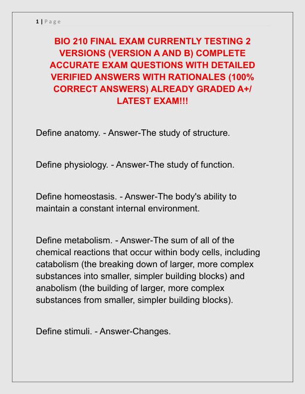 BIO 210 FINAL EXAM CURRENTLY TESTING 2 VERSIONS