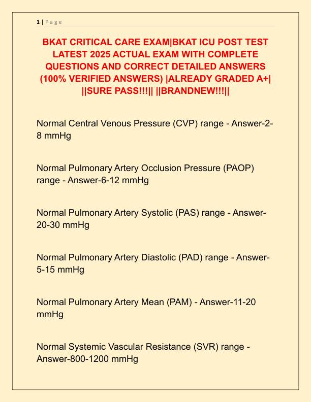 BKAT CRITICAL CARE EXAM