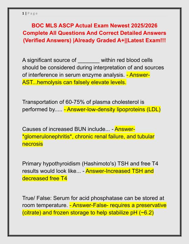 BOC MLS ASCP Actual Exam Newest 2025