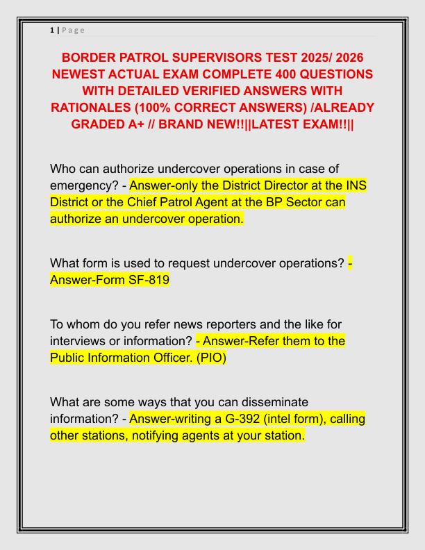 BORDER PATROL SUPERVISORS TEST 2025