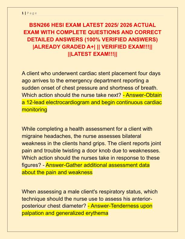 BSN266 HESI EXAM LATEST 2025