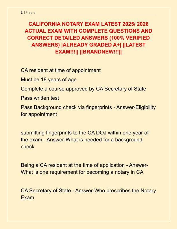 CALIFORNIA NOTARY EXAM LATEST 2025
