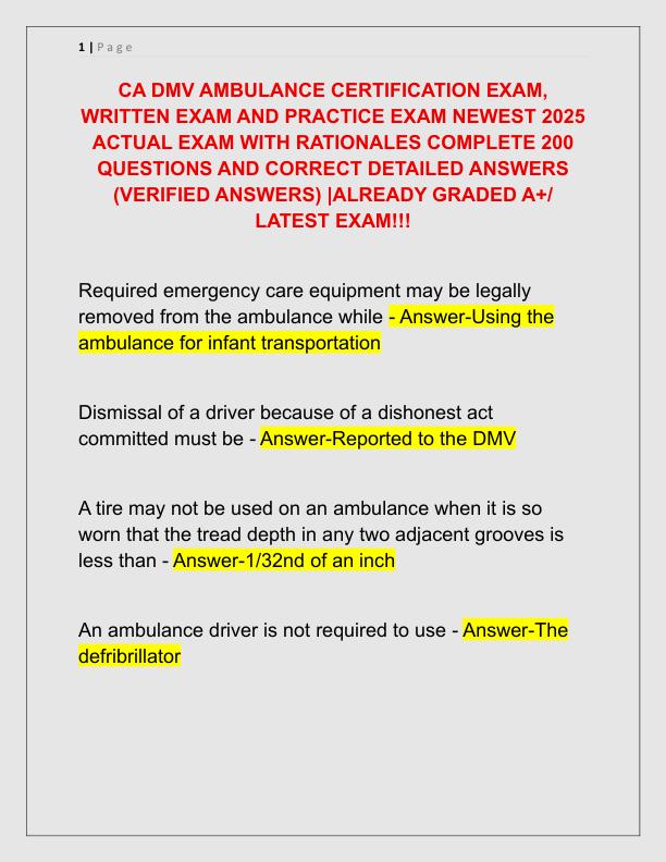 CA DMV AMBULANCE CERTIFICATION EXAM