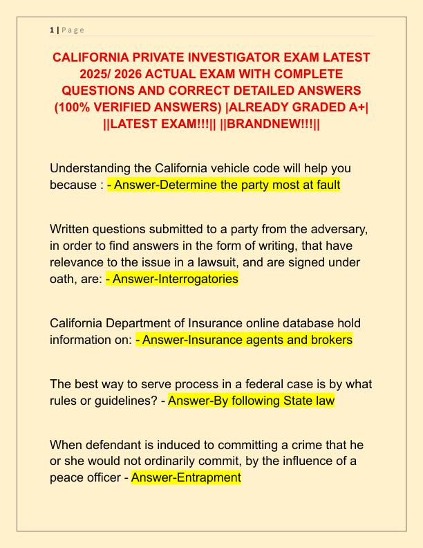 CALIFORNIA PRIVATE INVESTIGATOR EXAM LATEST 2025