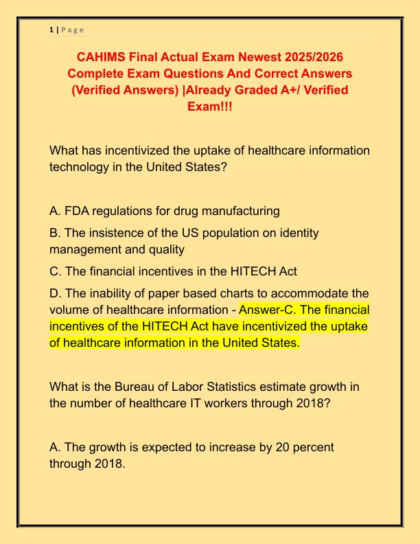 CAHIMS Final Actual Exam Newest 2025