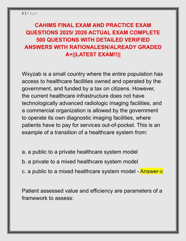 CAHIMS FINAL EXAM AND PRACTICE EXAM QUESTIONS 2025