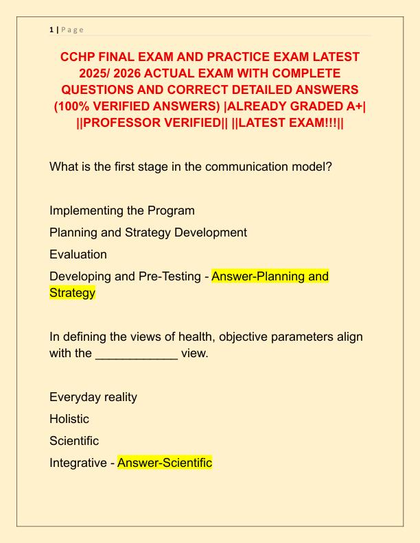 CCHP FINAL EXAM AND PRACTICE EXAM LATEST 2025