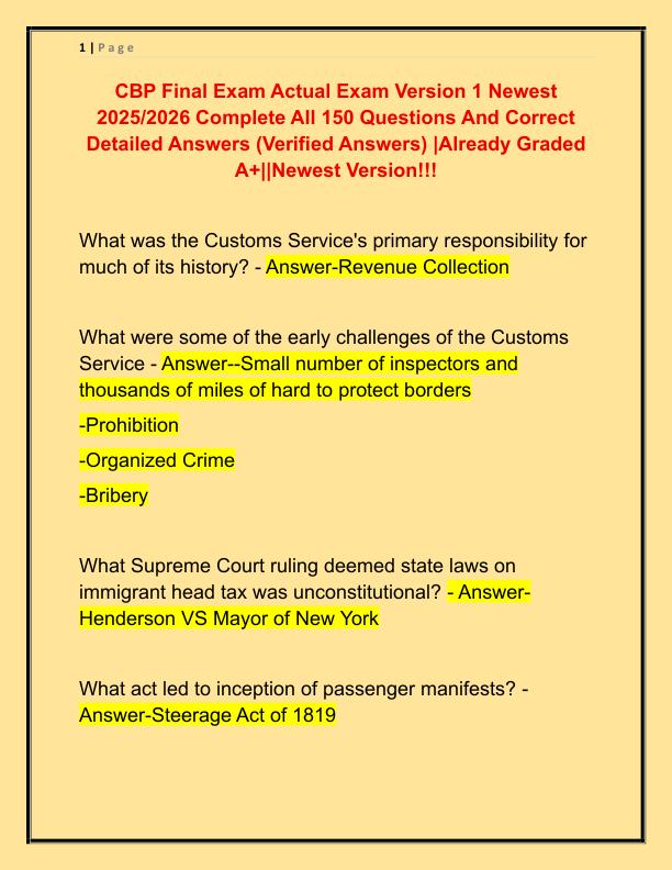 CBP Final Exam Actual Exam Version 1 Newest 2025
