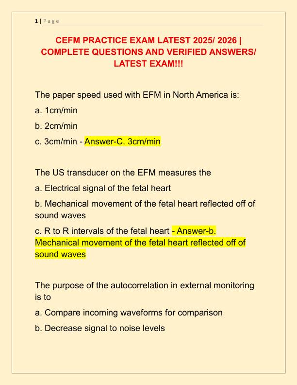 CEFM PRACTICE EXAM LATEST 2025