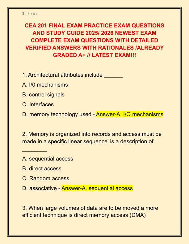 CEA 201 FINAL EXAM PRACTICE EXAM QUESTIONS AND STUDY GUIDE 2025