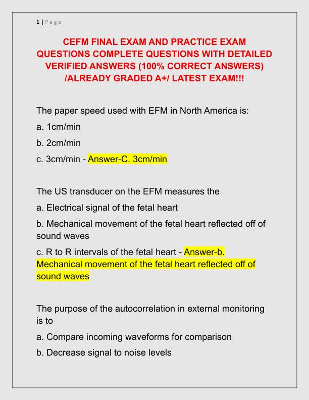 CEFM FINAL EXAM AND PRACTICE EXAM QUESTIONS COMPLETE QUESTIONS WITH DETAILED VERIFIED ANSWERS