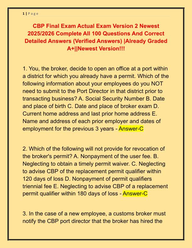 CBP Final Exam Actual Exam Version 2 Newest 2025