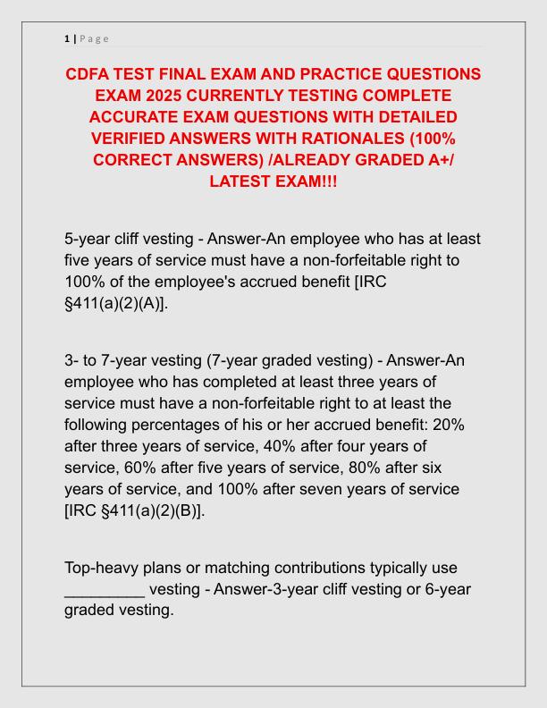 CDFA TEST FINAL EXAM AND PRACTICE QUESTIONS EXAM 2025 CURRENTLY TESTING COMPLETE ACCURATE EXAM QUESTIONS WITH DETAILED VERIFIED ANSWERS WITH RATIONALES
