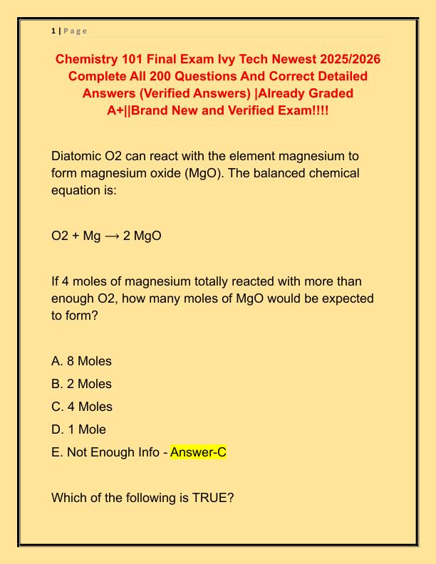 Chemistry 101 Final Exam Ivy Tech Newest 2021