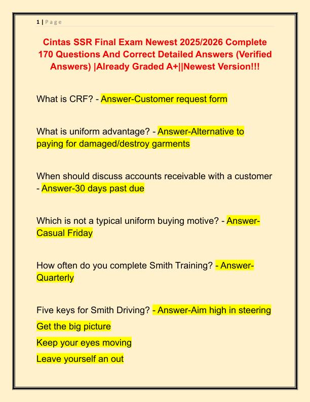 Cintas SSR Final Exam Newest 2025
