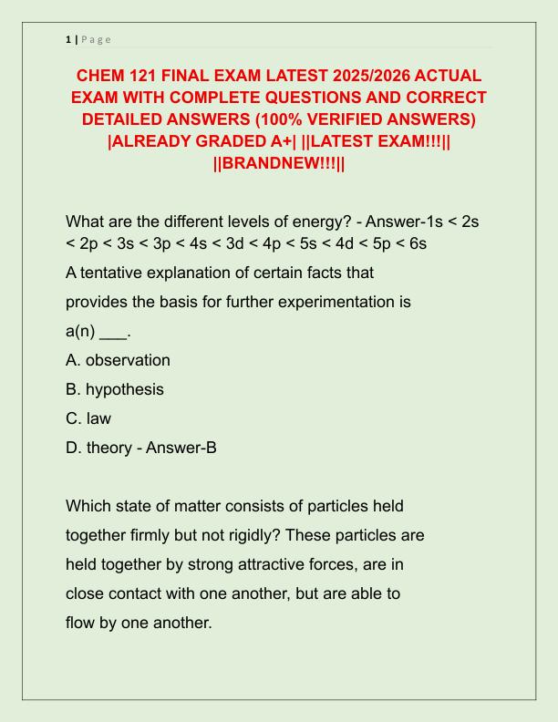 CHEM 121 FINAL EXAM LATEST 2025