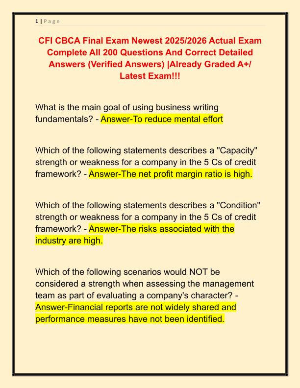 CFI CBCA Final Exam Newest 2025