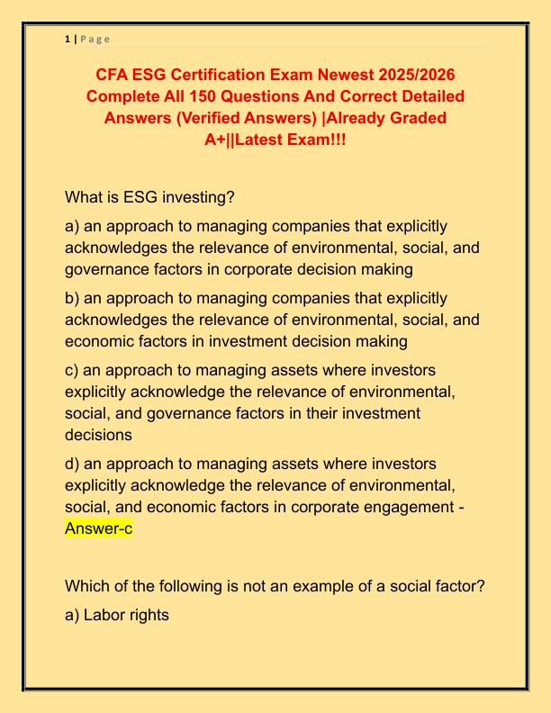 CFA ESG Certification Exam Newest 2025