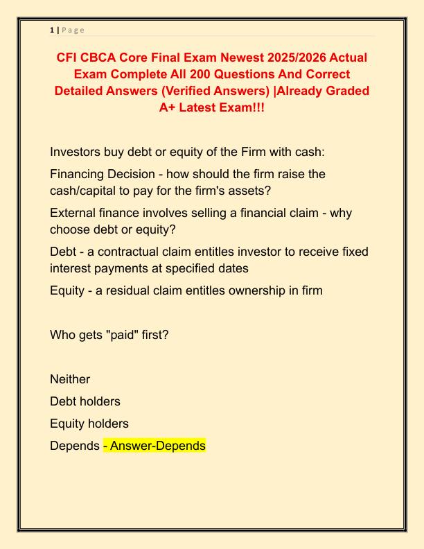 CFI CBCA Core Final Exam Newest 2025