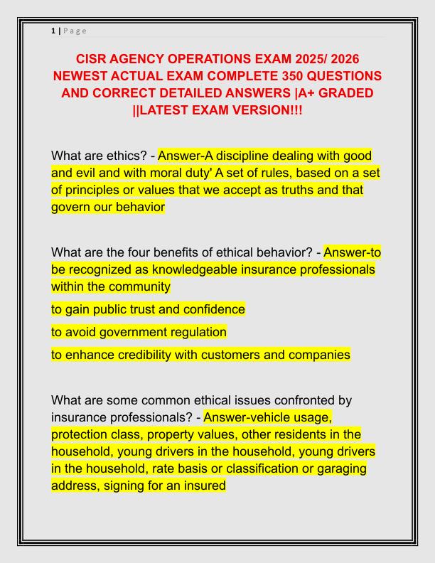 CISR AGENCY OPERATIONS EXAM 2025