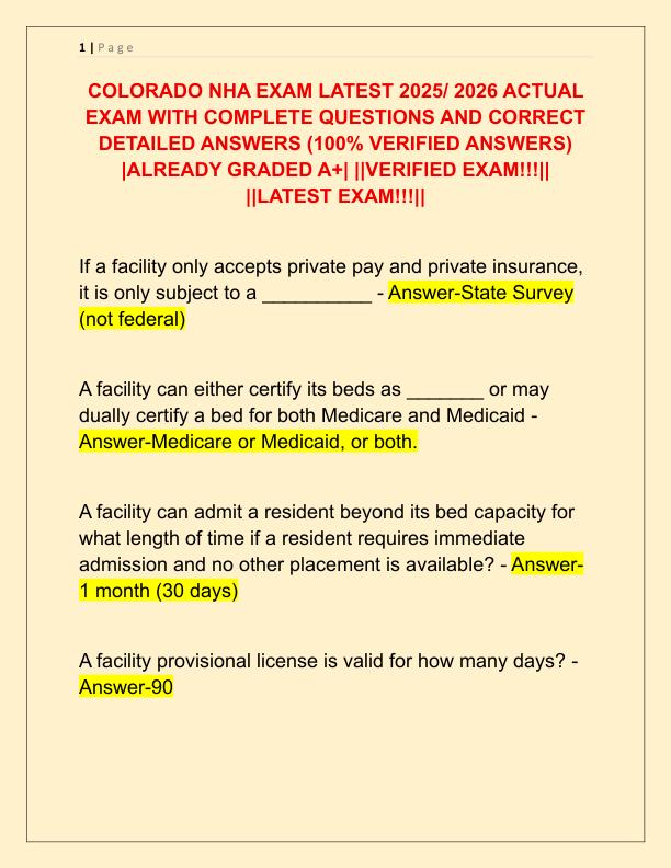 COLORADO NHA EXAM LATEST 2025