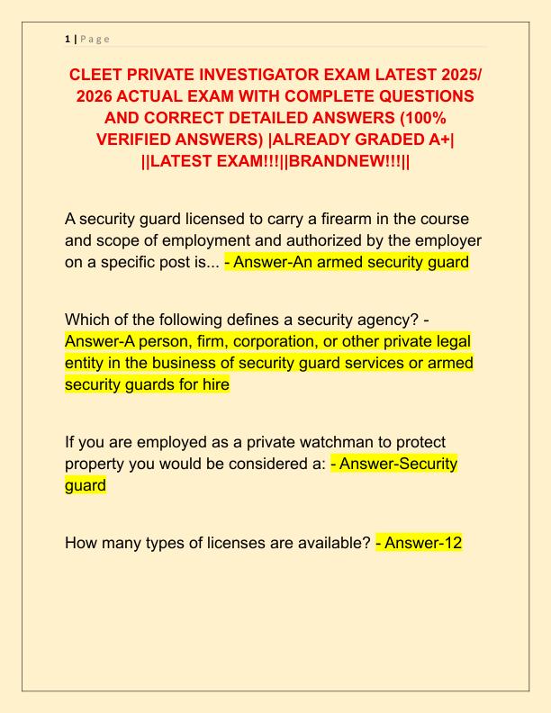 CLEET PRIVATE INVESTIGATOR EXAM LATEST 2025