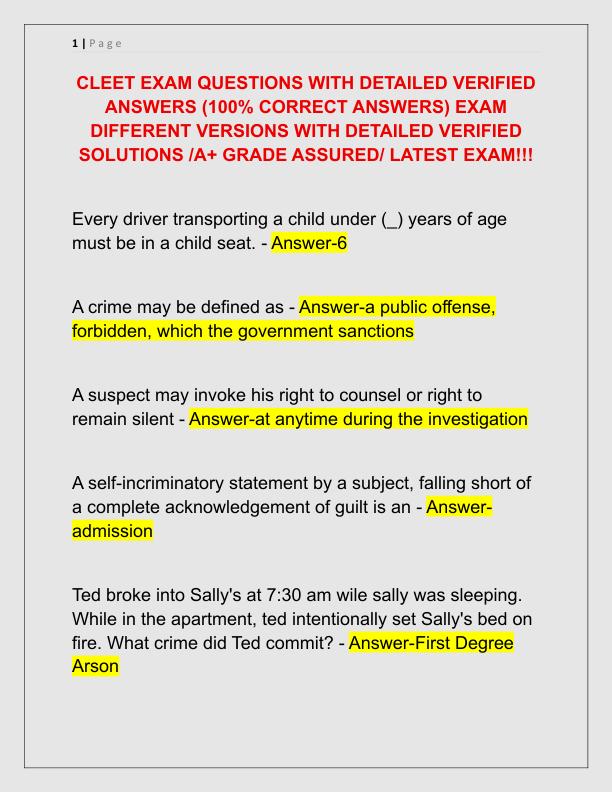 CLEET EXAM QUESTIONS WITH DETAILED VERIFIED ANSWERS