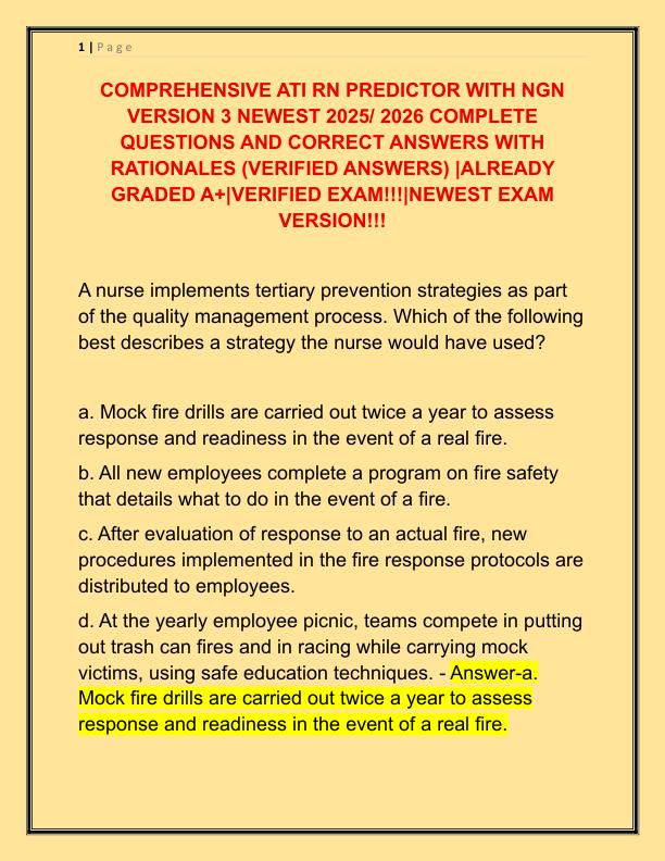 COMPREHENSIVE ATI RN PREDICTOR WITH NGN VERSION 3 NEWEST 2025