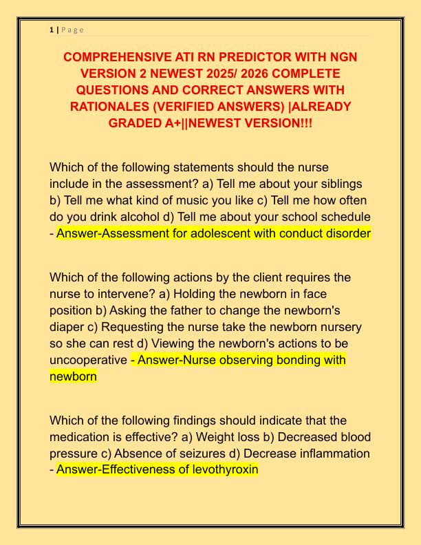 COMPREHENSIVE ATI RN PREDICTOR WITH NGN VERSION 2 NEWEST 2025