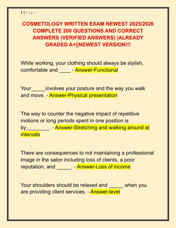 COSMETOLOGY WRITTEN EXAM NEWEST 2025