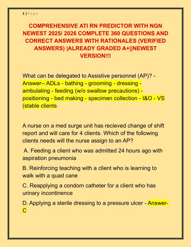COMPREHENSIVE ATI RN PREDICTOR WITH NGN NEWEST 2025