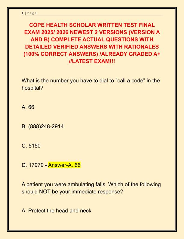 COPE HEALTH SCHOLAR WRITTEN TEST FINAL EXAM 2025